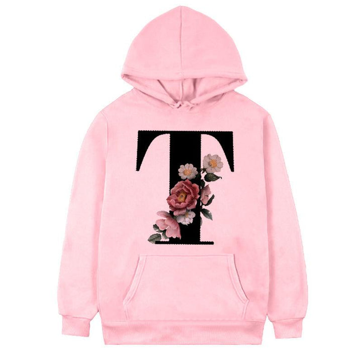 Women's 26-letter Flowers Printed Fleece Hoodie - Mamofa Global Store