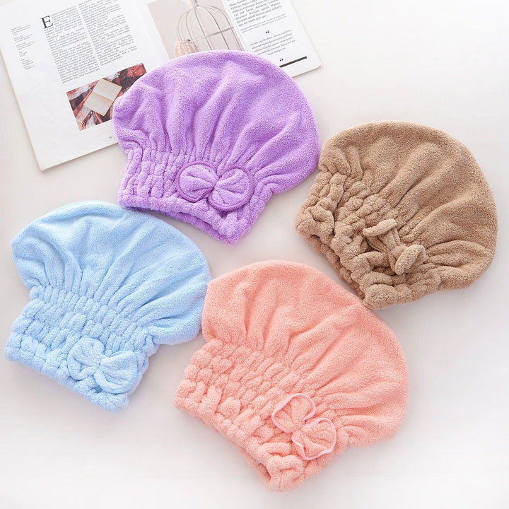 High Density Coral Fleece Bow Hair Drying Hat - Mamofa Global Store