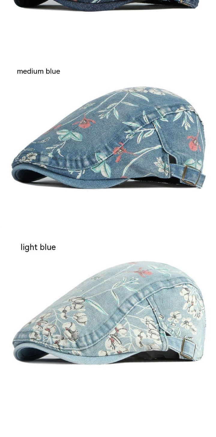 Denim Hat Advance Hats Flower Printed All-matching Peaked Cap - Mamofa Global Store