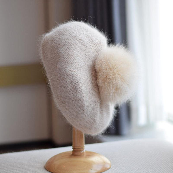 Rabbit Hair Knitted Sequin Beret - Mamofa Global Store