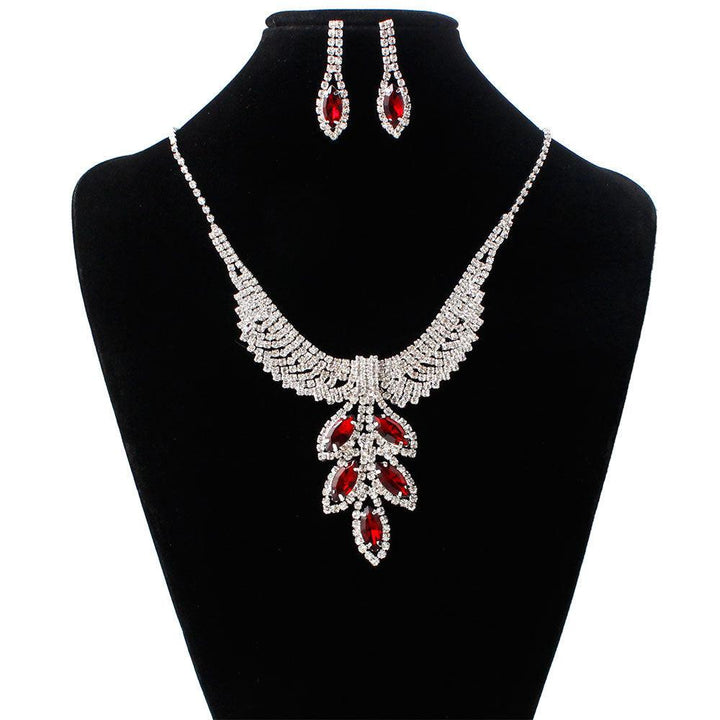 Bridal Jewelry three sets of Korean Wedding Necklace, earring set, Rhinestone Wedding dress accessories, wedding jewelry wholesale - Mamofa Global Store