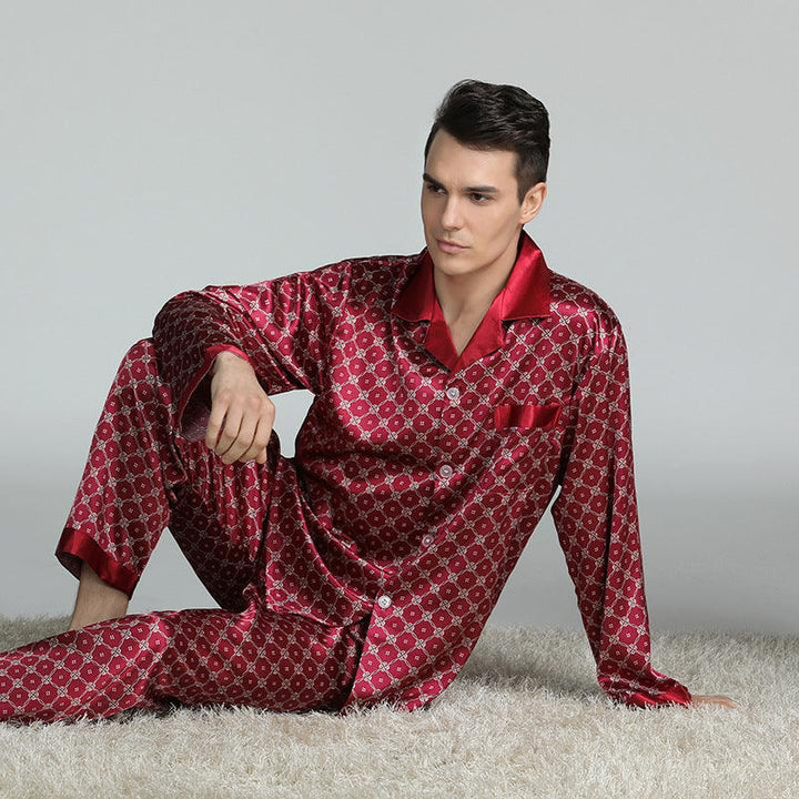 Men's Printed Silk Pajamas Spring And Summer Long-Sleeved Suit - Mamofa Global Store