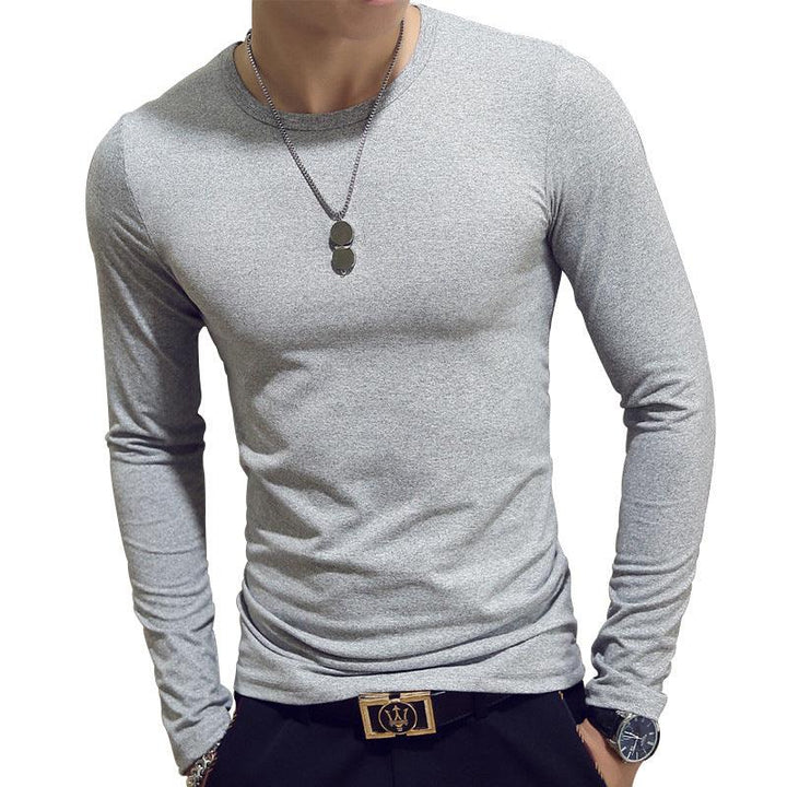 Slim-Fit Solid Color Round Neck Pullover Men's - Mamofa Global Store