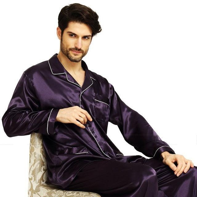 Men's silk satin pajamas suit casual wear - Mamofa Global Store