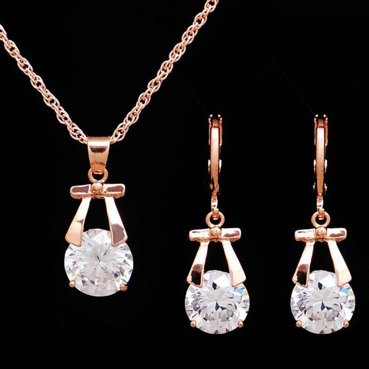 Europe and America new jewelry, crystal earrings, jewelry set, Korean version of the bride necklace, gold-plated butterfly pendant - Mamofa Global Store