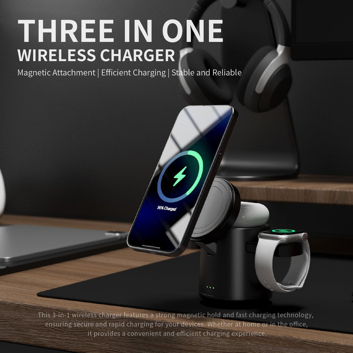 15W Magnetic Three-in-one Wireless Charger - Mamofa Global Store