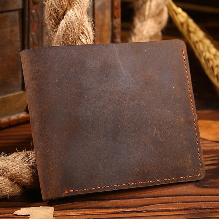 Vintage Crazy Horse Leather Men's Short Wallet - Mamofa Global Store