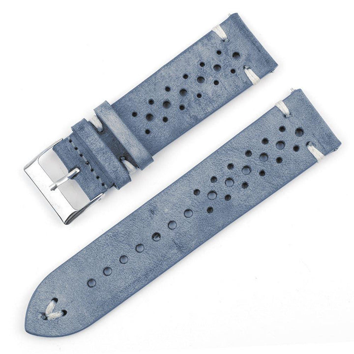 Gray-blue Multi-hole Stitching Leather Watch Band - Mamofa Global Store