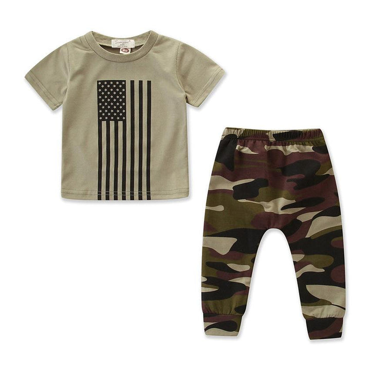 Little Kids' Suit Summer Men's Clothing Independence Day Flag Camouflage Suit - Mamofa Global Store