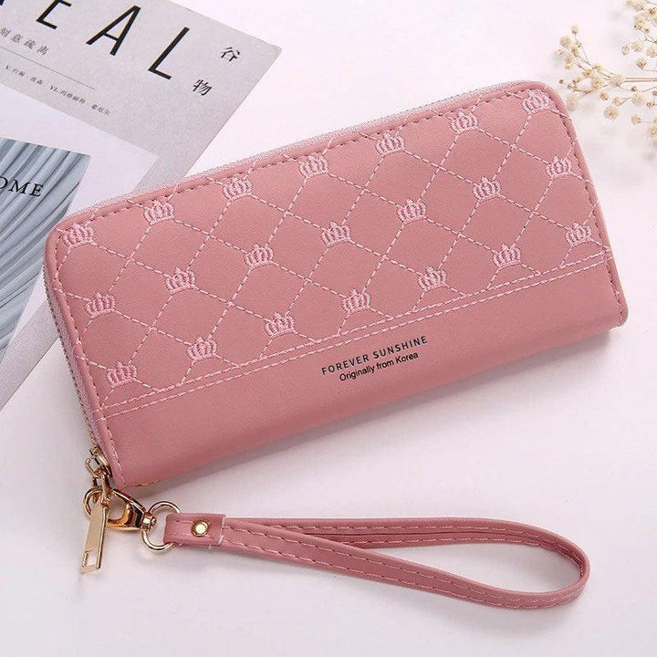 Long Crown Embroidery Thread Single Zip Clutch Wallet Women - Mamofa Global Store