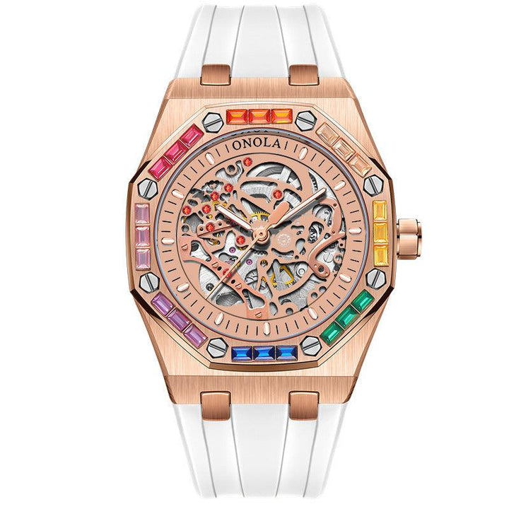 Men's Silicone Band Rainbow Diamond Automatic Mechanical Watch - Mamofa Global Store