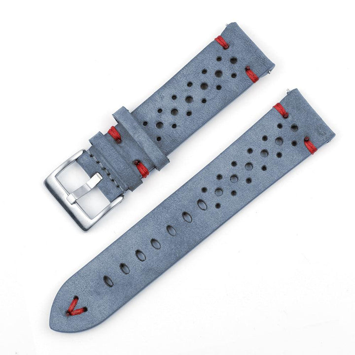 Gray-blue Multi-hole Stitching Leather Watch Band - Mamofa Global Store