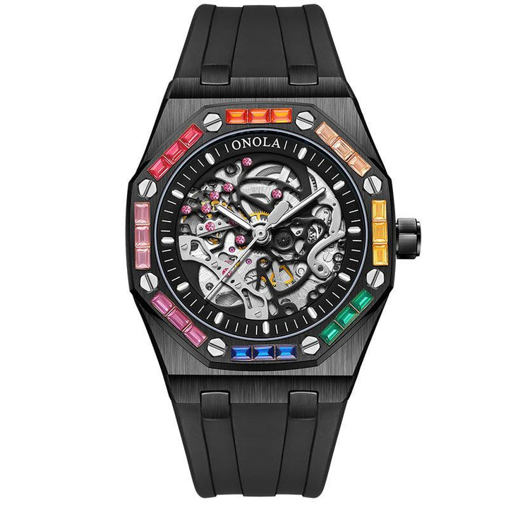 Men's Silicone Band Rainbow Diamond Automatic Mechanical Watch - Mamofa Global Store