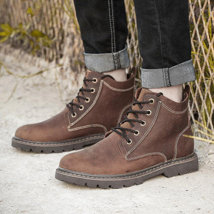 Vintage Men's Leather Boots Worke High-top Shoes - Mamofa Global Store