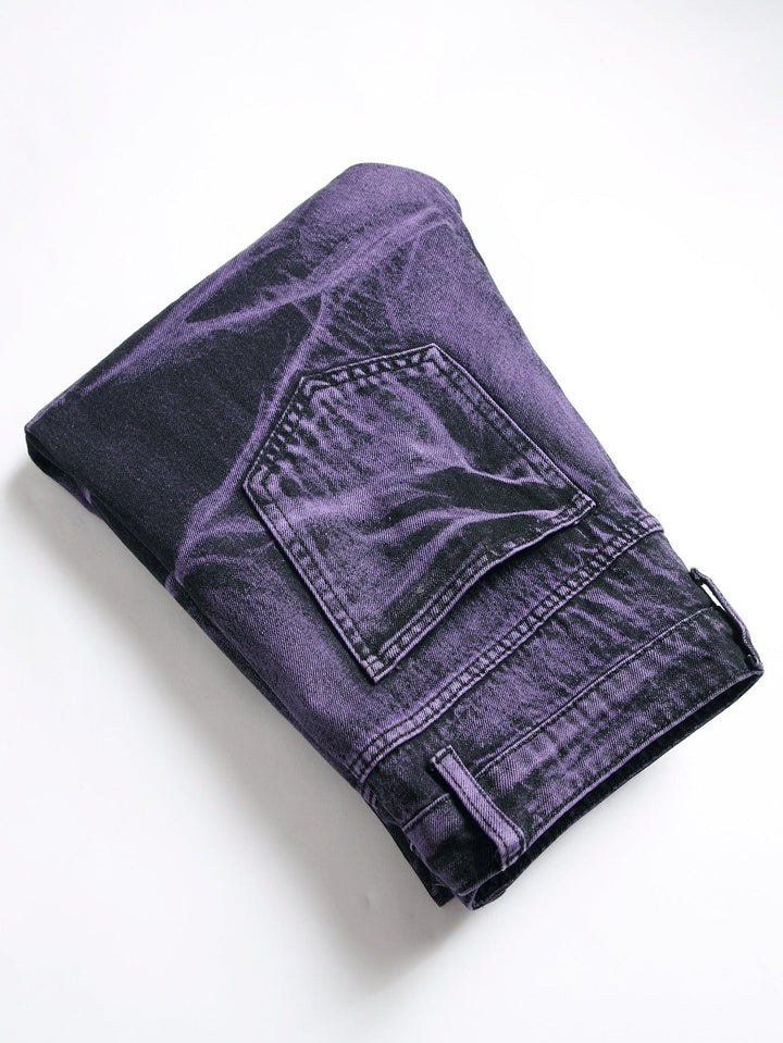 Purple And Black Fried Ripped Denim Trousers - Mamofa Global Store