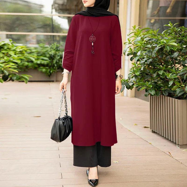 New Muslim Robe Pure Color Split Dress - Mamofa Global Store