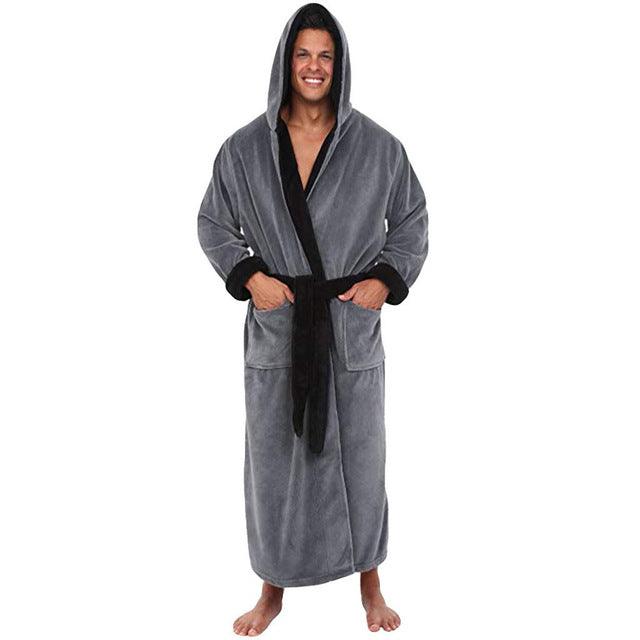 Men BathRobe Flannel Hooded Thick Casual Winter - Mamofa Global Store