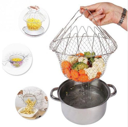 Stainless Steel Telescopic Folding Basket Frying Basket French Fries Degreasing Kitchen Tool - Mamofa Global Store