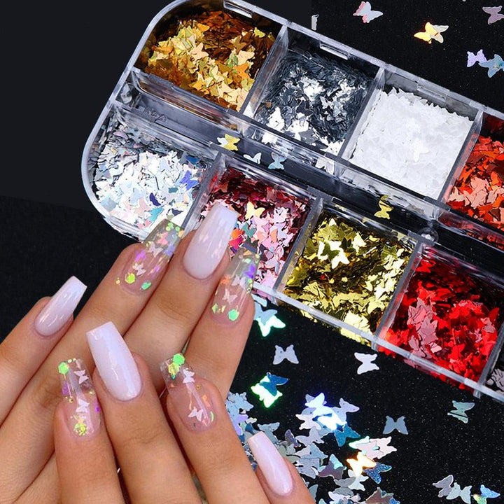 Symphony butterfly sequin nail decoration - Mamofa Global Store