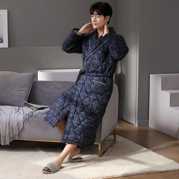 Pure Cotton Long Sleeved Autumn And Winter Thin Quilted Bathrobe Bathrobe - Mamofa Global Store