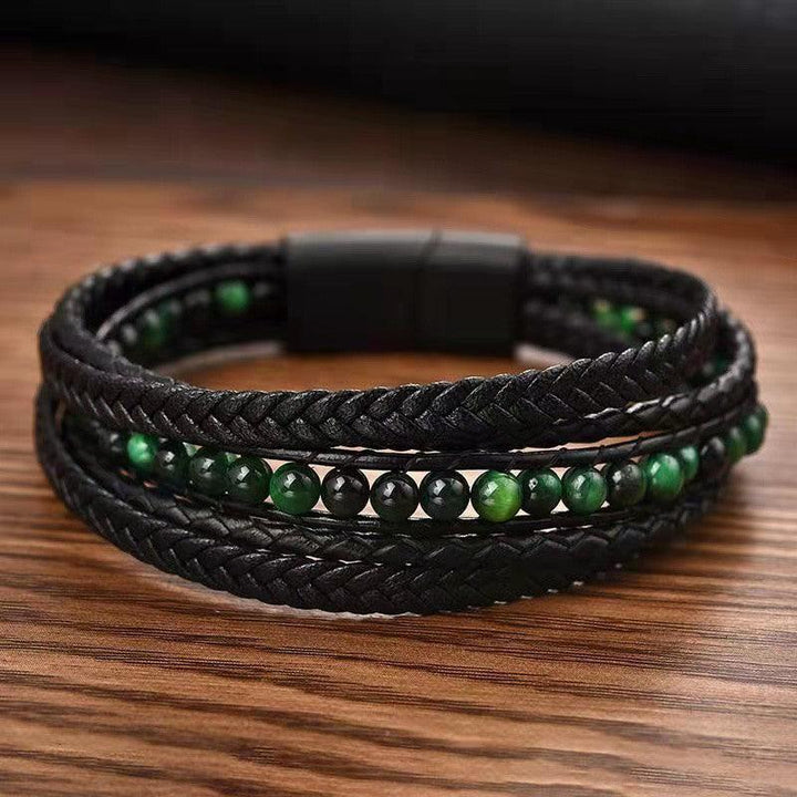 Volcanic Rock Men's Leather Cord Bracelet - Mamofa Global Store