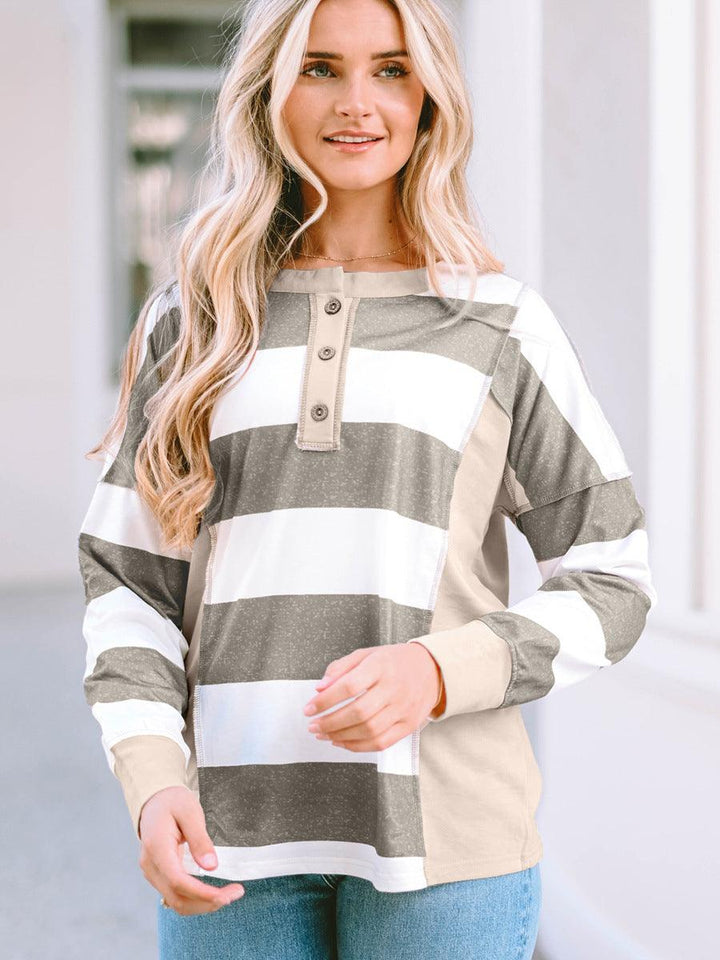 Colored Pullover Loose Casual Striped Printed Long Sleeves Women - Mamofa Global Store