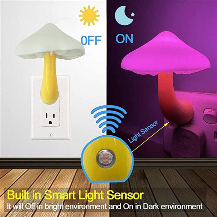 LED Night Light Mushroom Wall Socket Lamp EU US Plug Warm White Light-control Sensor Bedroom Light Home Decoration - Mamofa Global Store