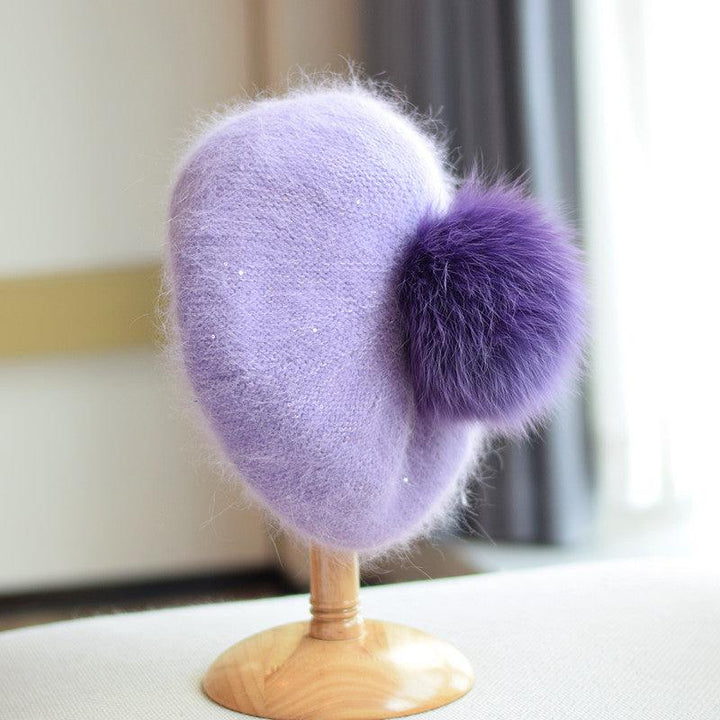 Rabbit Hair Knitted Sequin Beret - Mamofa Global Store