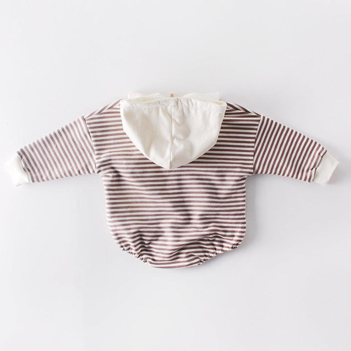 Ins Autumn Baby Striped Baby Clothes Hooded One-piece Hatching Climbing Suit Thickened - Mamofa Global Store