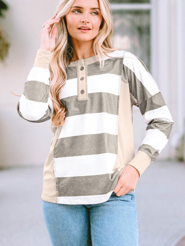 Colored Pullover Loose Casual Striped Printed Long Sleeves Women - Mamofa Global Store