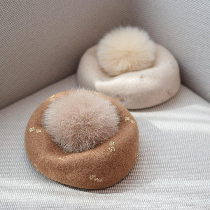 Women's Autumn And Winter Fox Fur Ball Vintage Wool Hat - Mamofa Global Store