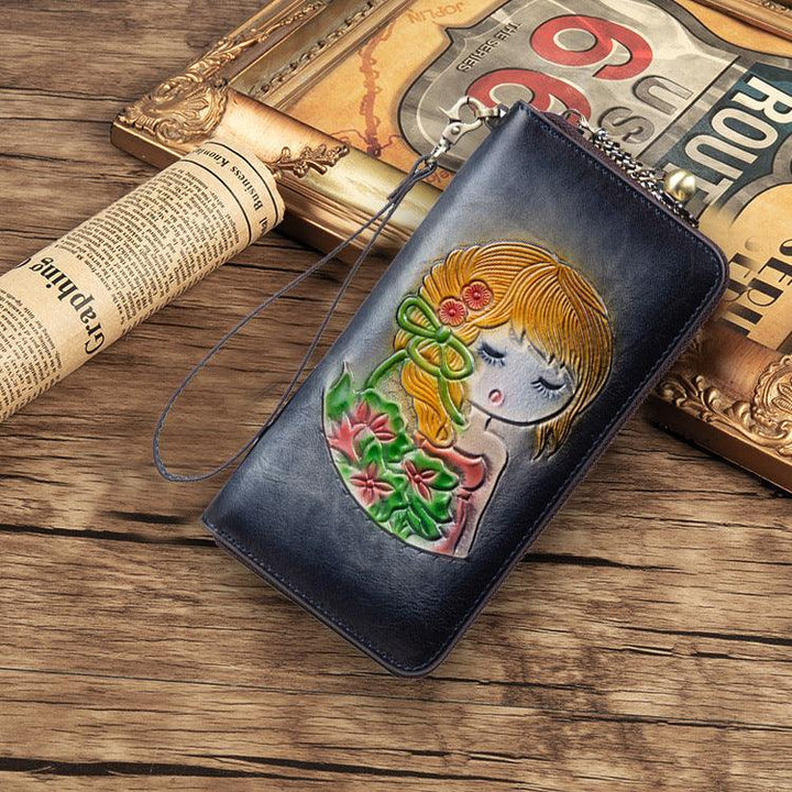 RFID Anti-theft Swiping Women's Handmade First Layer Cowhide Wallet - Mamofa Global Store