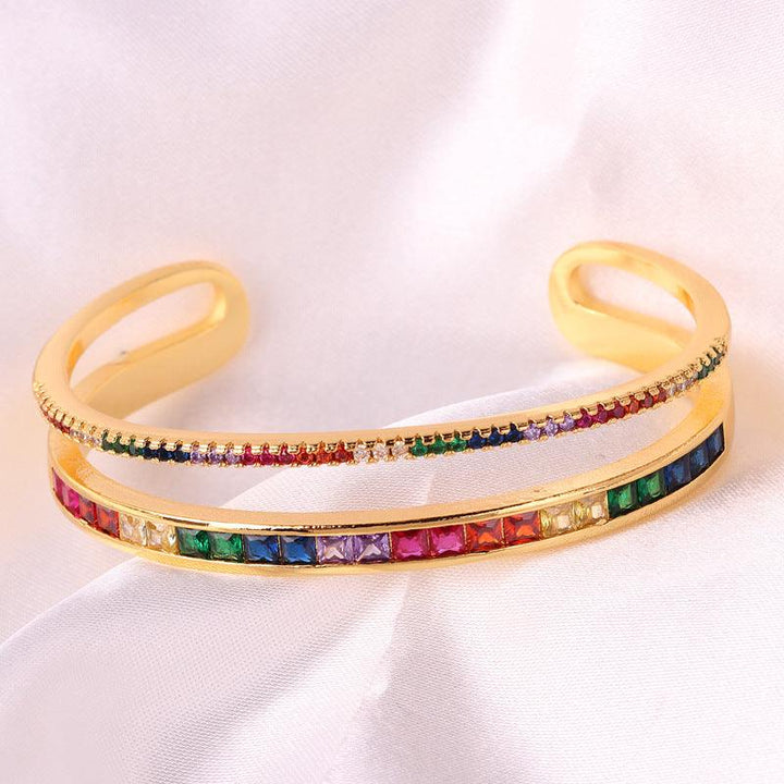 Personalized Double-layer Colorful Crystals C- Shaped Rainbow Bracelet - Mamofa Global Store