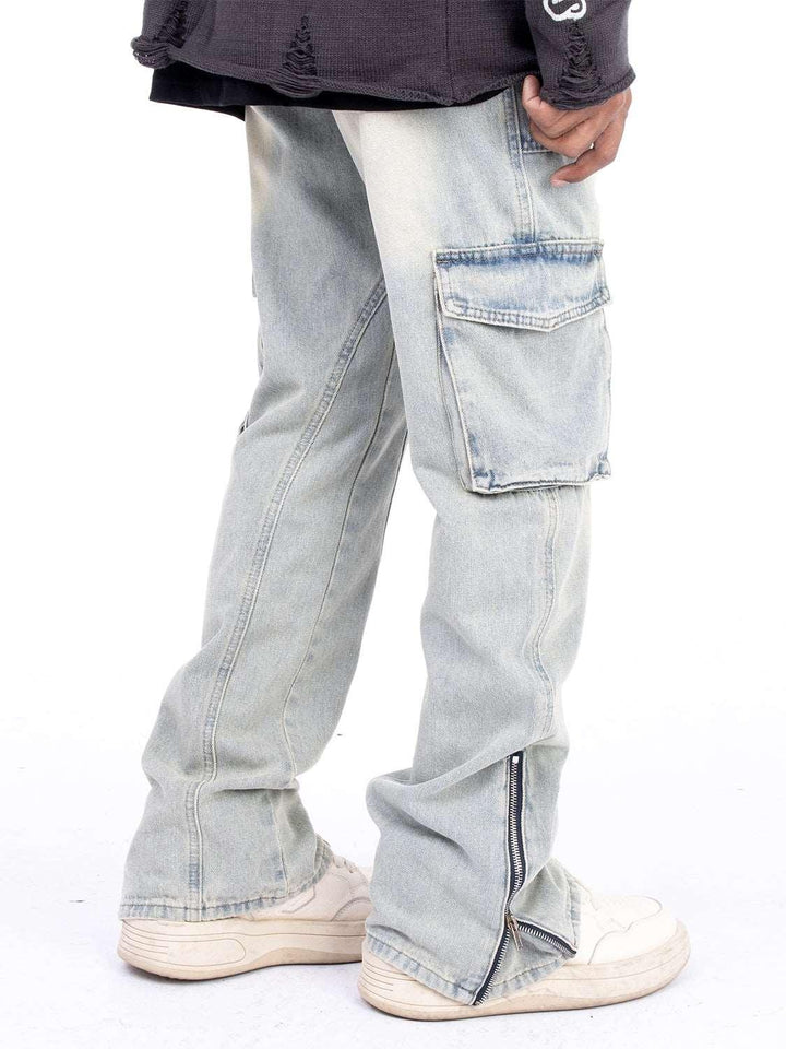 American Style Autumn And Winter Washed And Made Old Micro Elastic Jeans With Zipper Design At The Hem For Casual Pants - Mamofa Global Store