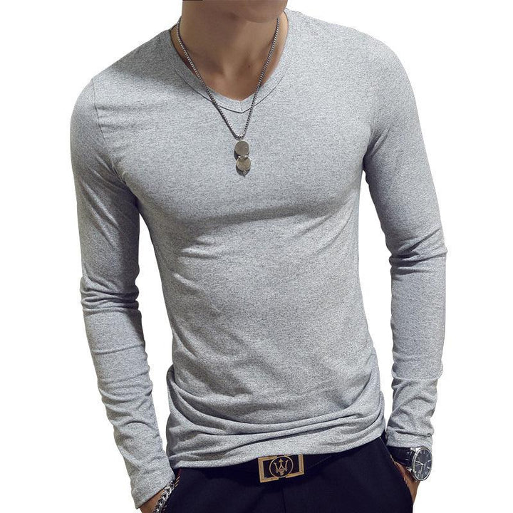 Slim-Fit Solid Color Round Neck Pullover Men's - Mamofa Global Store