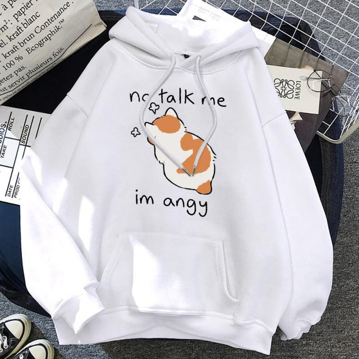 No Talk Me Cute Angry Cat Print Women Hoodie - Mamofa Global Store