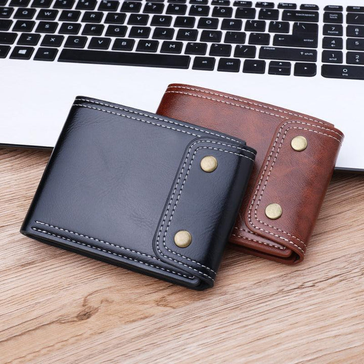 Button Purse Short Men's Money Clip Oil Wax Leather - Mamofa Global Store