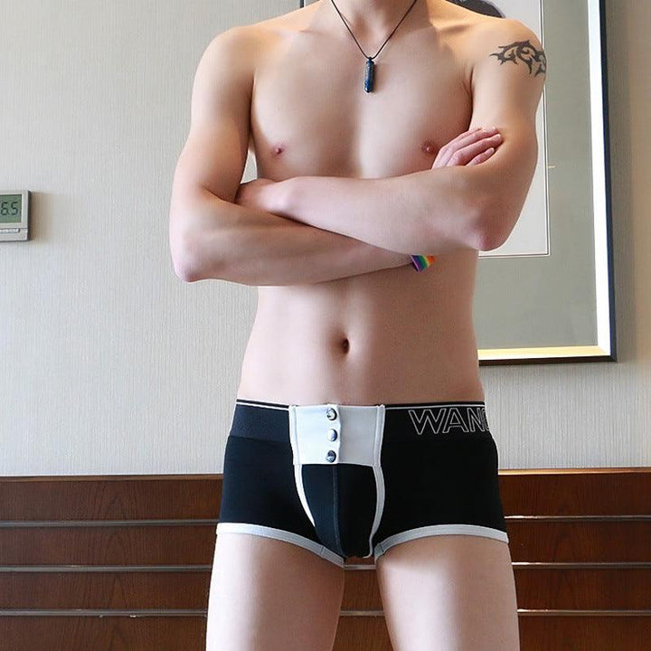 Men's Cotton Boxer Briefs Fashion Button Wide Edge Belt - Mamofa Global Store