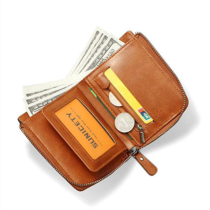 Men's Short Fashion Leather Zipper RFID Wallet - Mamofa Global Store