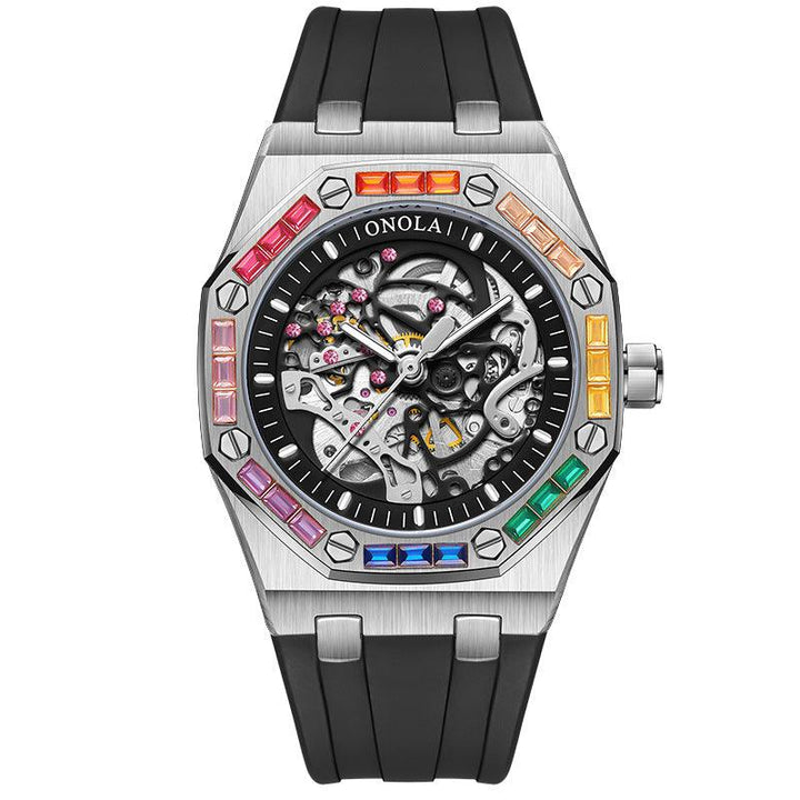 Men's Silicone Band Rainbow Diamond Automatic Mechanical Watch - Mamofa Global Store