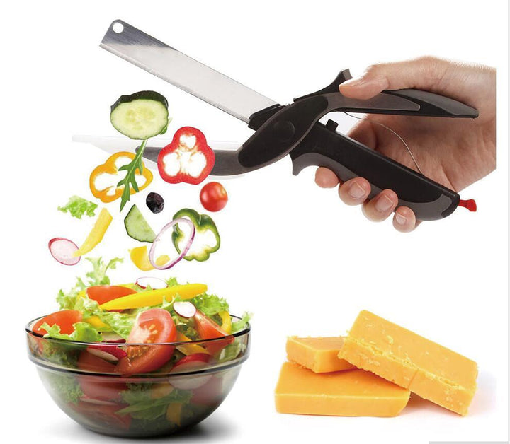 Stainless Steel 2-in-1 Kitchen Knife Shears with Built-in Cutting Board - Mamofa Global Store