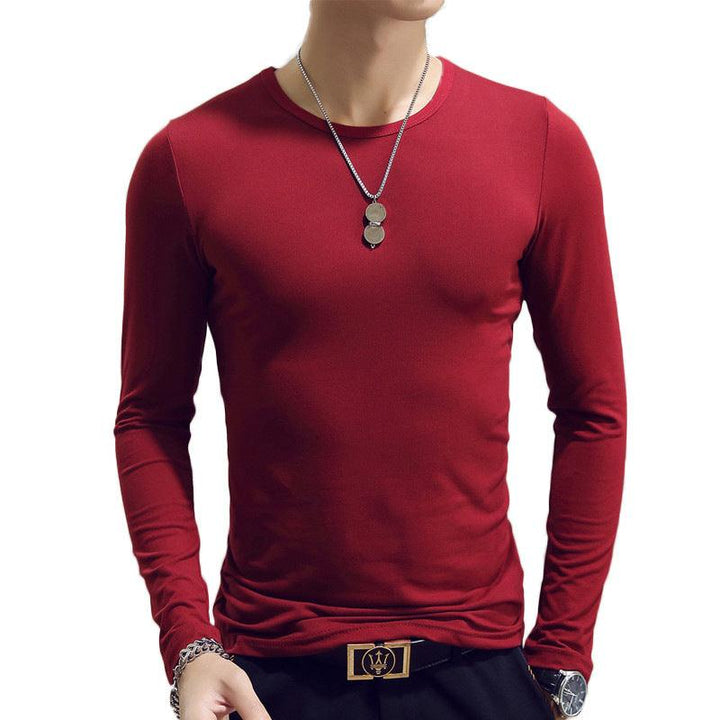 Slim-Fit Solid Color Round Neck Pullover Men's - Mamofa Global Store