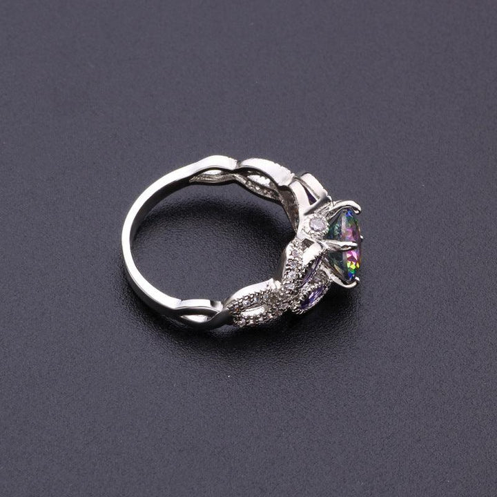 Hesheng Amazon Hot Hot Sale Colorful Water Drop Oval Zircon Women's Ring Silver Plated Exquisite Jewelry - Mamofa Global Store