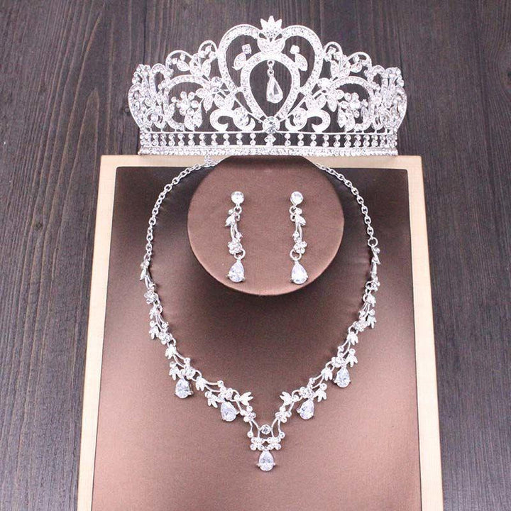 Bridal Rhinestone Crown Necklace Set Wedding Accessories - Mamofa Global Store