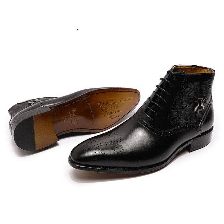 Men's Pointed Leather Boots Front Lace-up Boots - Mamofa Global Store