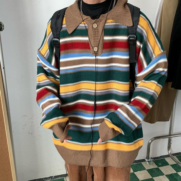 New Vintage Colored Striped Polo Knit - Mamofa Global Store