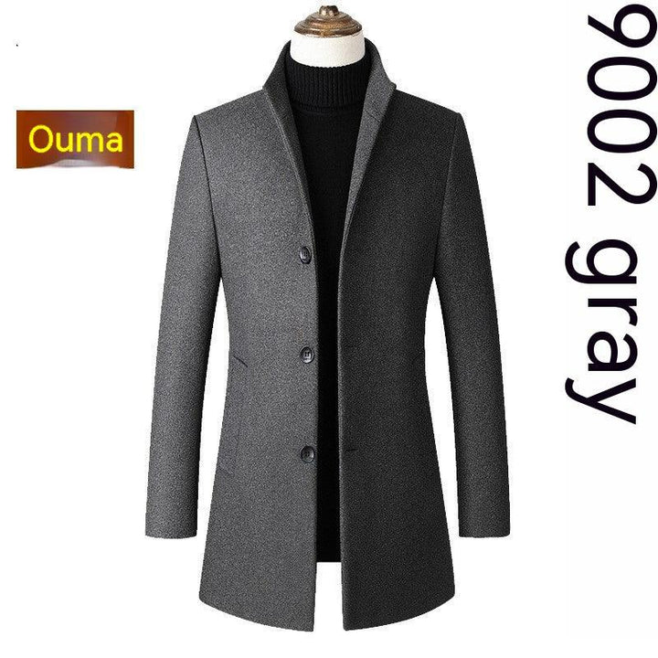 Single-breasted Stand Collar Wool Woolen Men's Coat - Mamofa Global Store