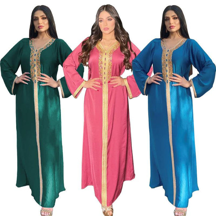 Dress With Hot Diamond Ribbon Lace Dubai Muslim Robe - Mamofa Global Store