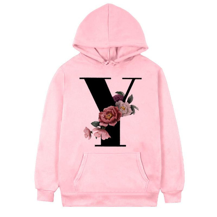 Women's 26-letter Flowers Printed Fleece Hoodie - Mamofa Global Store