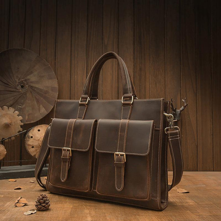 Handmade Vintage Leather Men's Briefcase - Mamofa Global Store